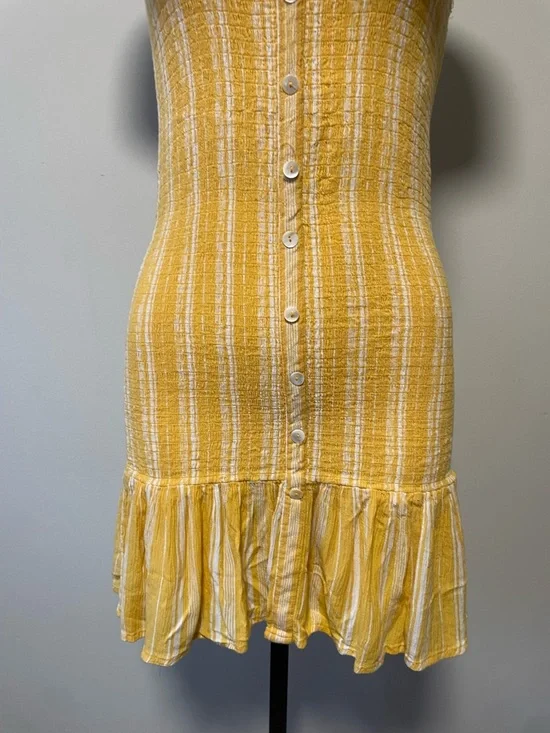 Patrons Of Peace Boho Crinkle Shell Front Button Ruffled Sun Dress Bodycon - Picture 4 of 6